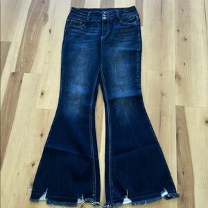 KanCan Dark Indigo Bootcut Jeans with Tan Stitching